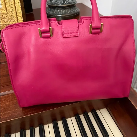EUC Yves Saint Laurent Cabas Y Fuchsia Satchel with Gold Hardware - Picture 5 of 7